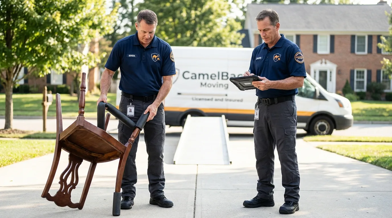Movers inspecting furniture for damage prevention before loading in Wartburg, TN